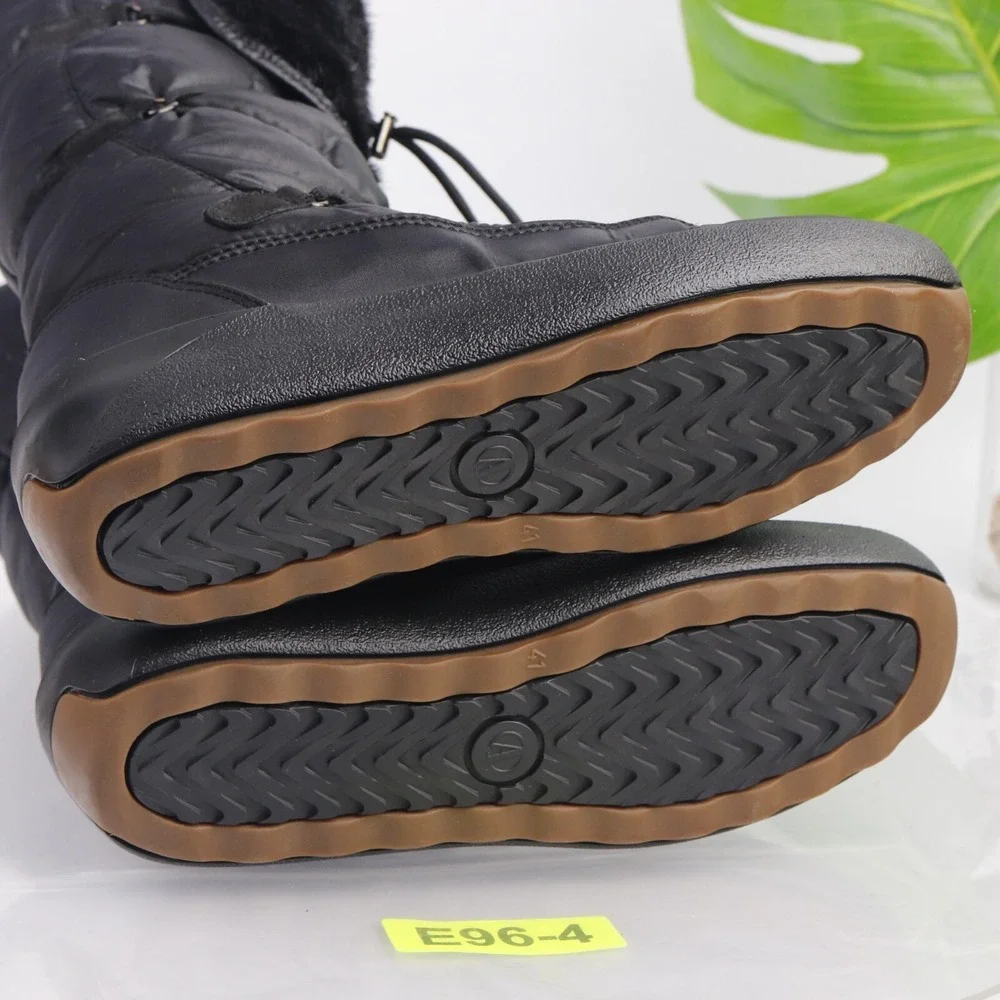 Pajar Womens Snow Boots Size 41 10 Waterproof Black Nylon Furry Pull On Quilted